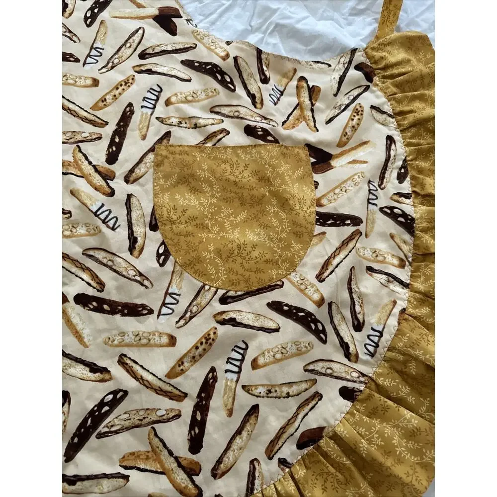Gourmet Tossed Biscotti Print Fabric Floral Reversible Pocket Tie Apron